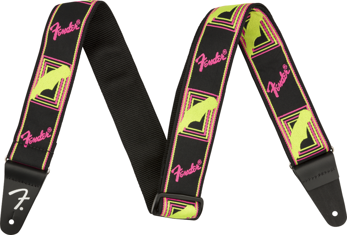 Fender Neon Monogrammed Strap, Pink and Yellow, 2" - Regent Sounds