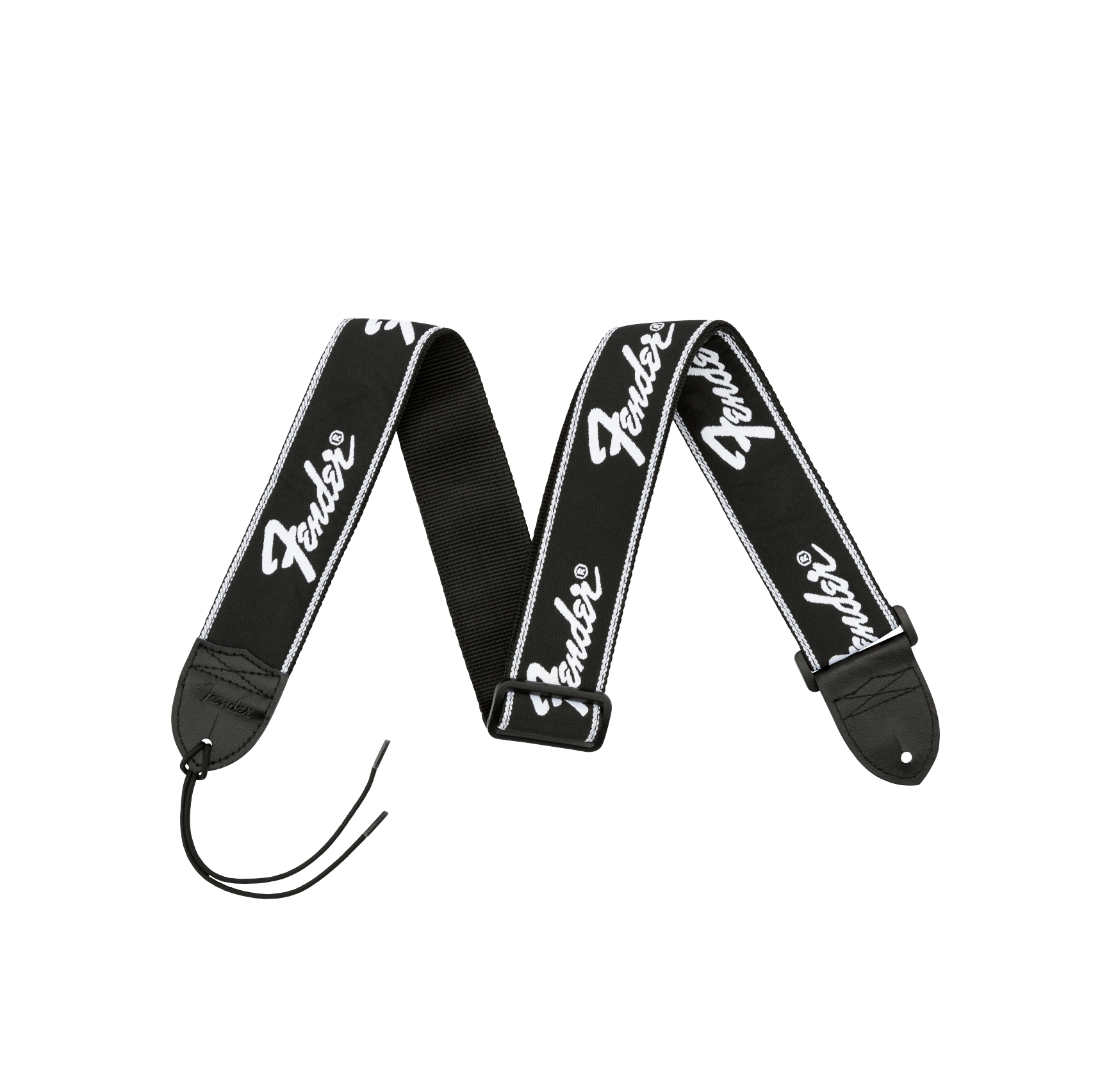 Fender Running Logo Strap, Black/White Logo, 2" - Regent Sounds