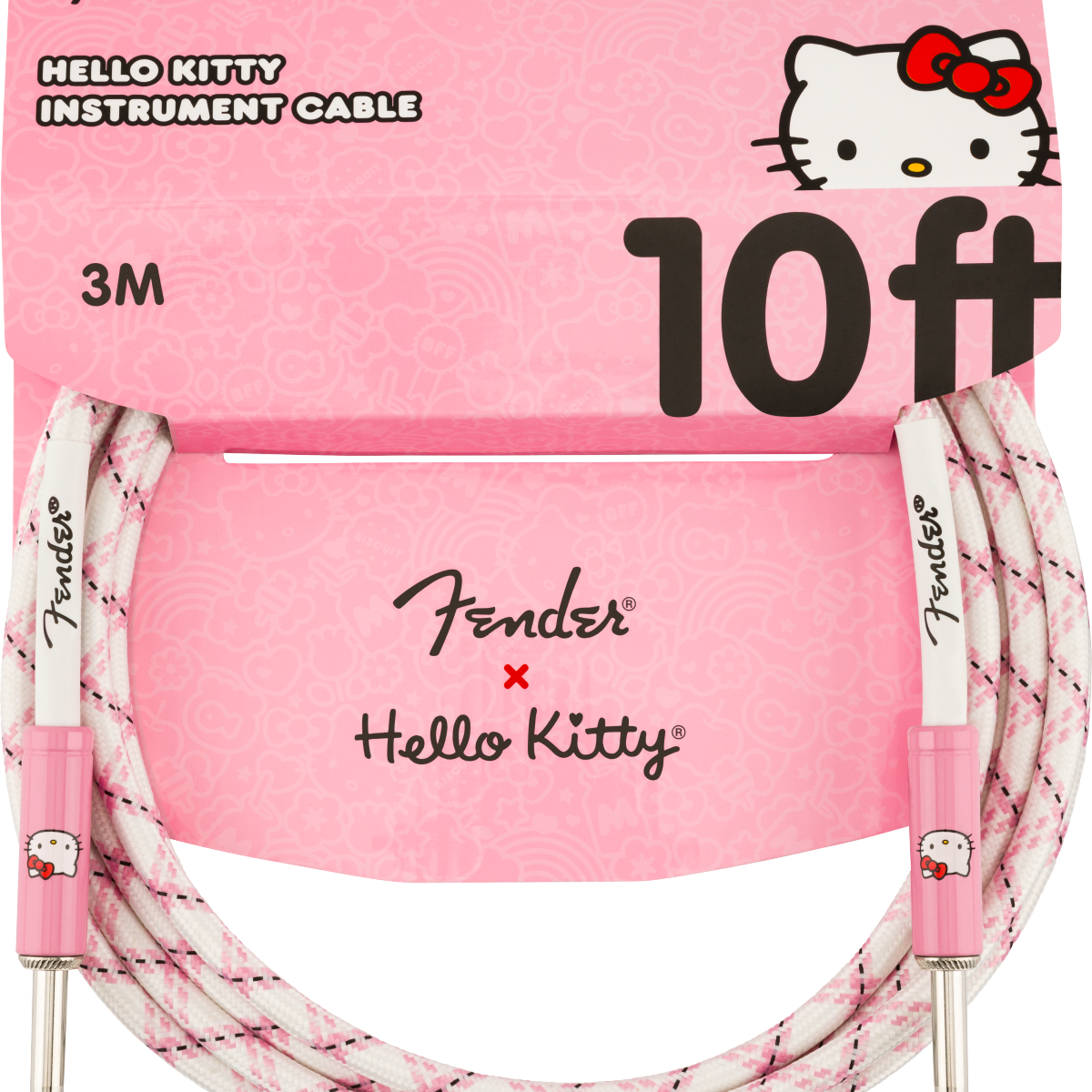 Fender x Hello Kitty White/Pink Woven Cable, 10' - Regent Sounds