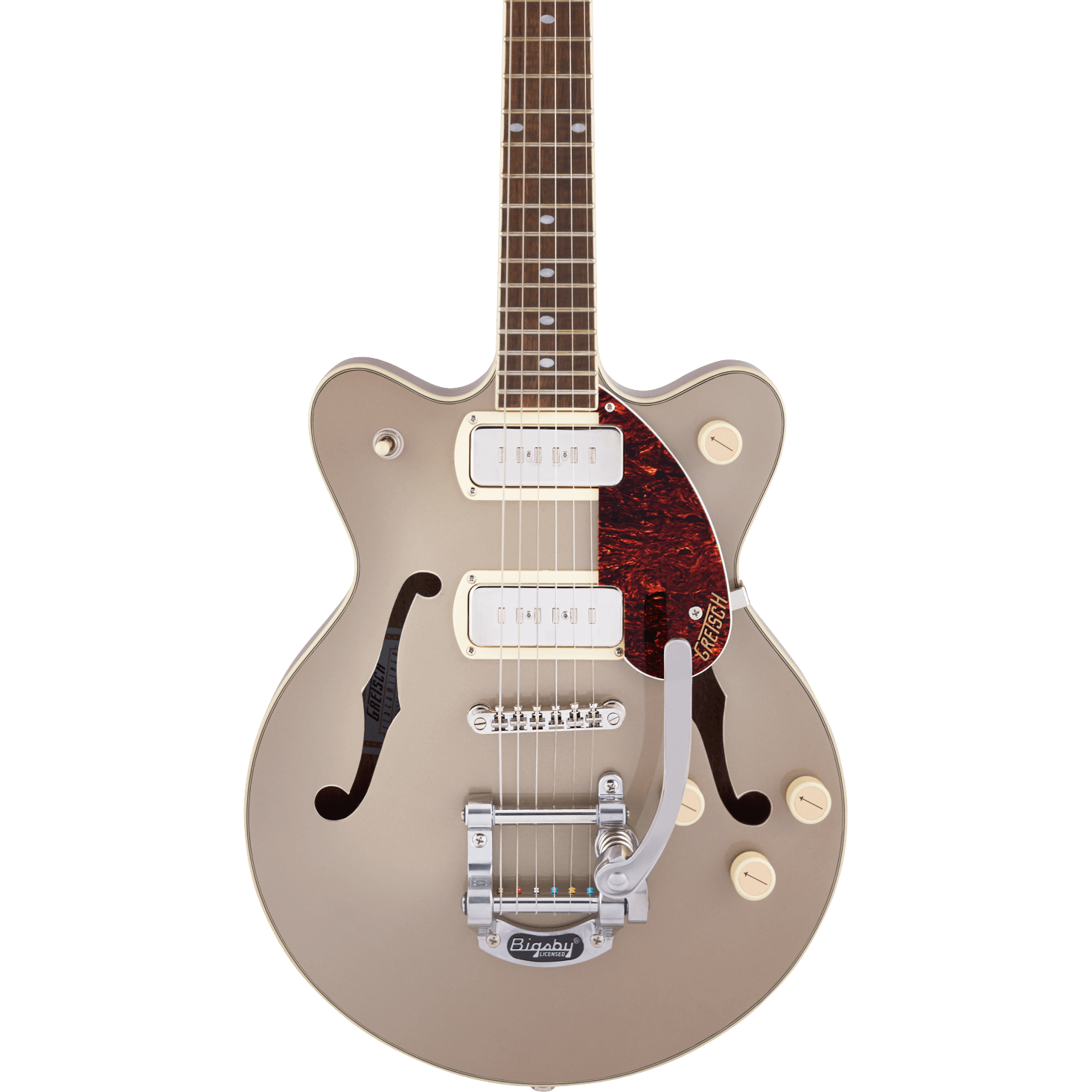 Gretsch G2655T-P90 Streamliner Jr. Double-Cut P90, Two-Tone Sahara Metallic and Vintage Mahogany Stain - Regent Sounds