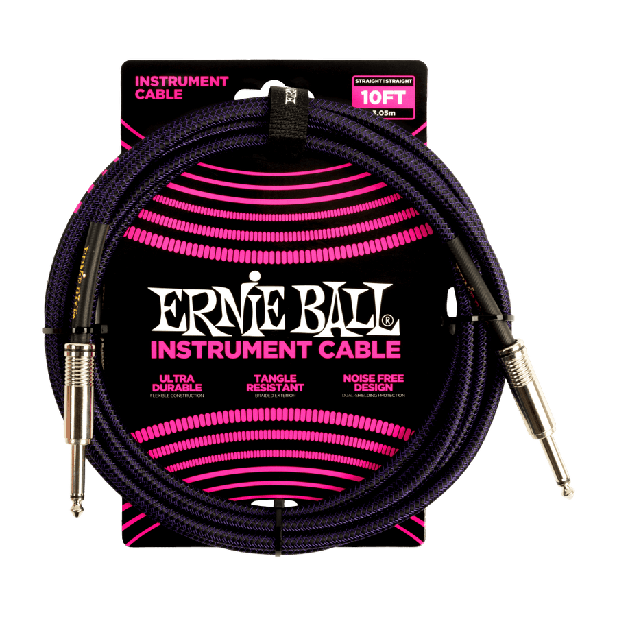 Ernie Ball 10' Braided Straight Purple Black - Regent Sounds