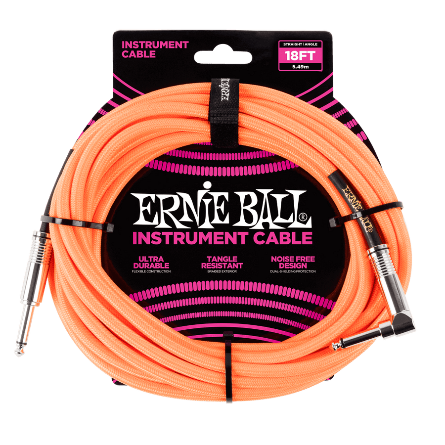 Ernie Ball 18' Braided Straight / Angle - Neon Orange - Regent Sounds