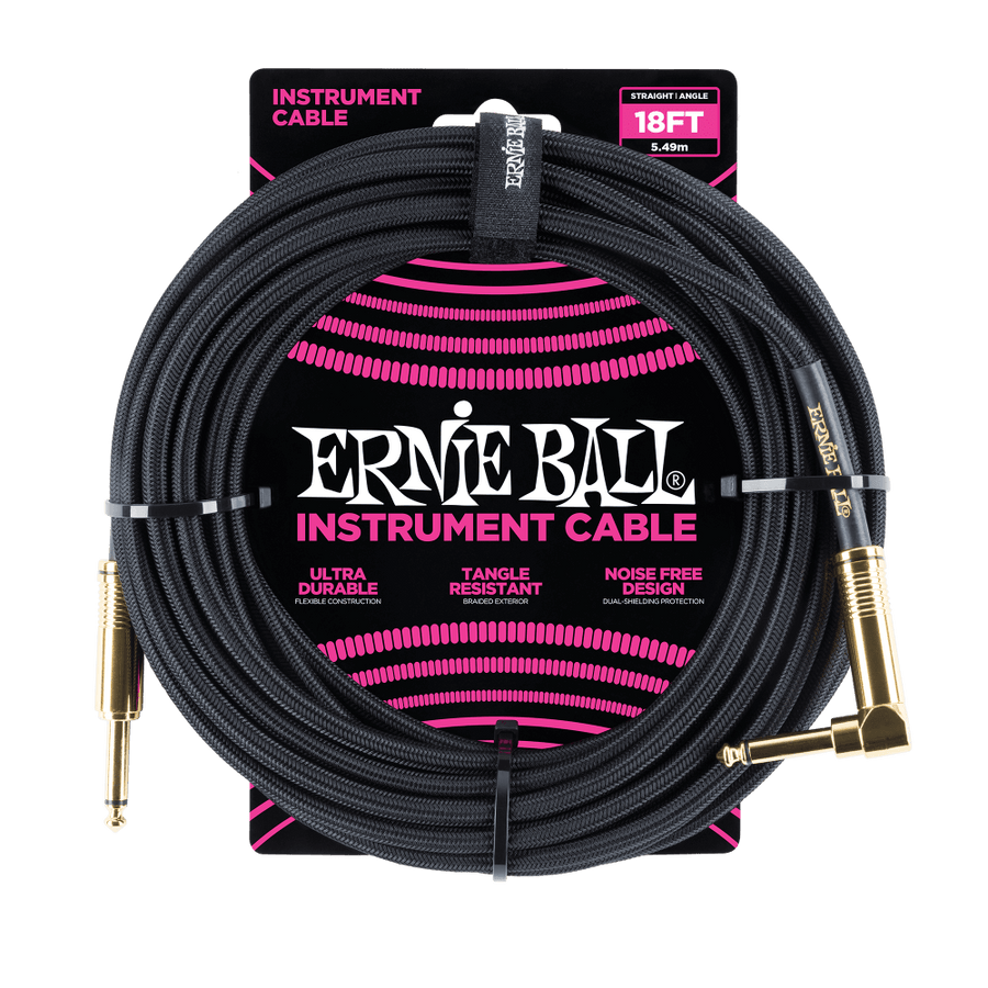 Ernie Ball 18ft Straight to Angle Braided Black Lead - Regent Sounds