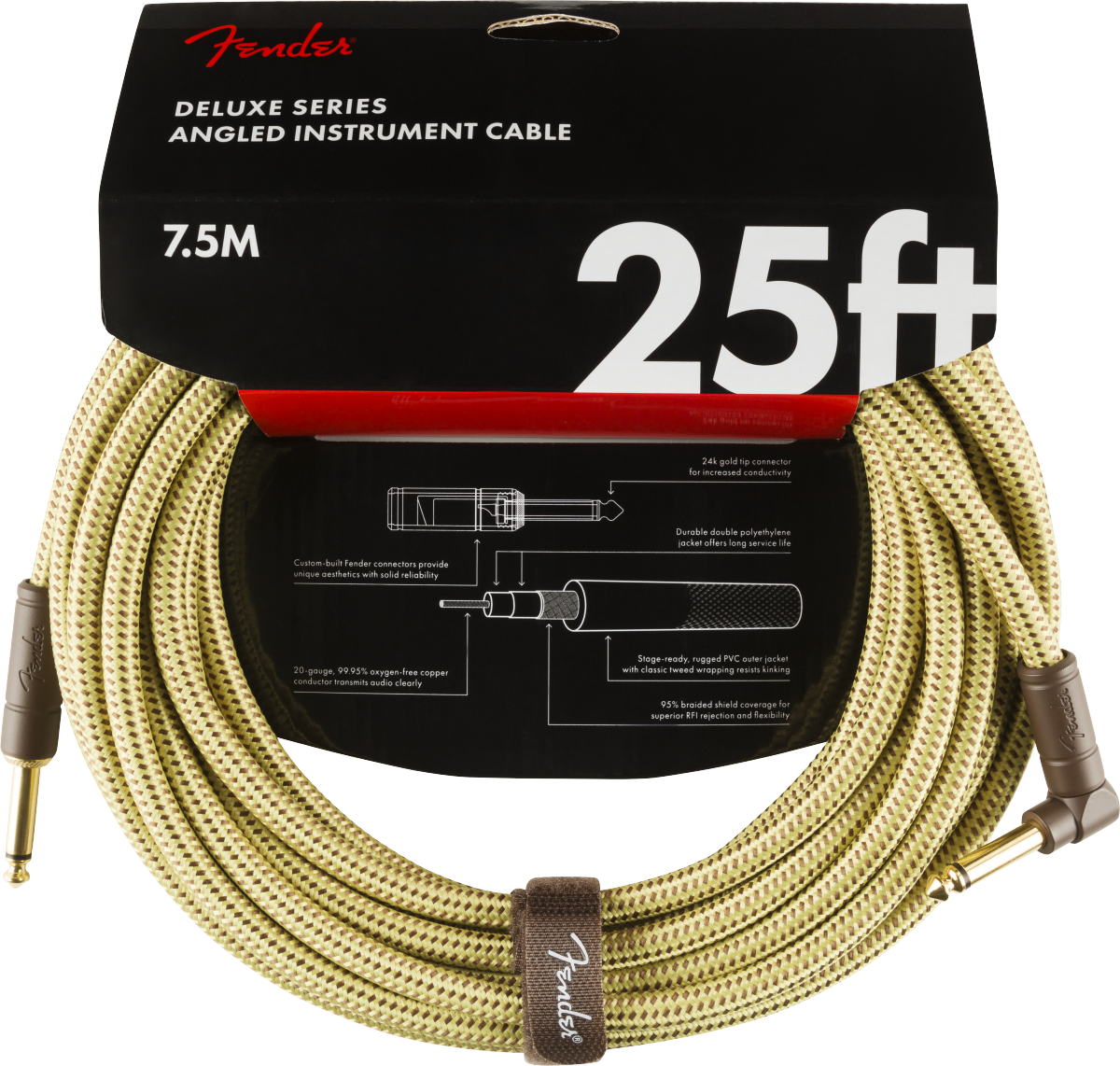 Fender Deluxe Series Instrument Cable, Straight/Angle, 25ft - Regent Sounds