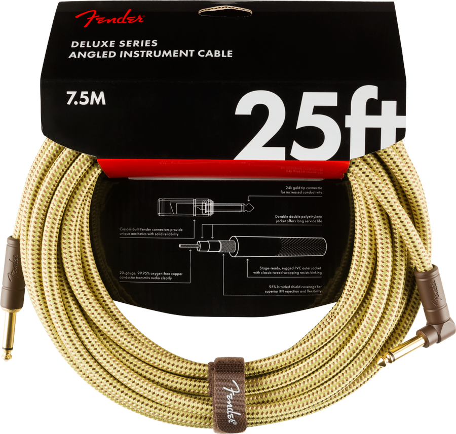Fender Deluxe Series Instrument Cable, Straight/Angle, 25ft - Regent Sounds
