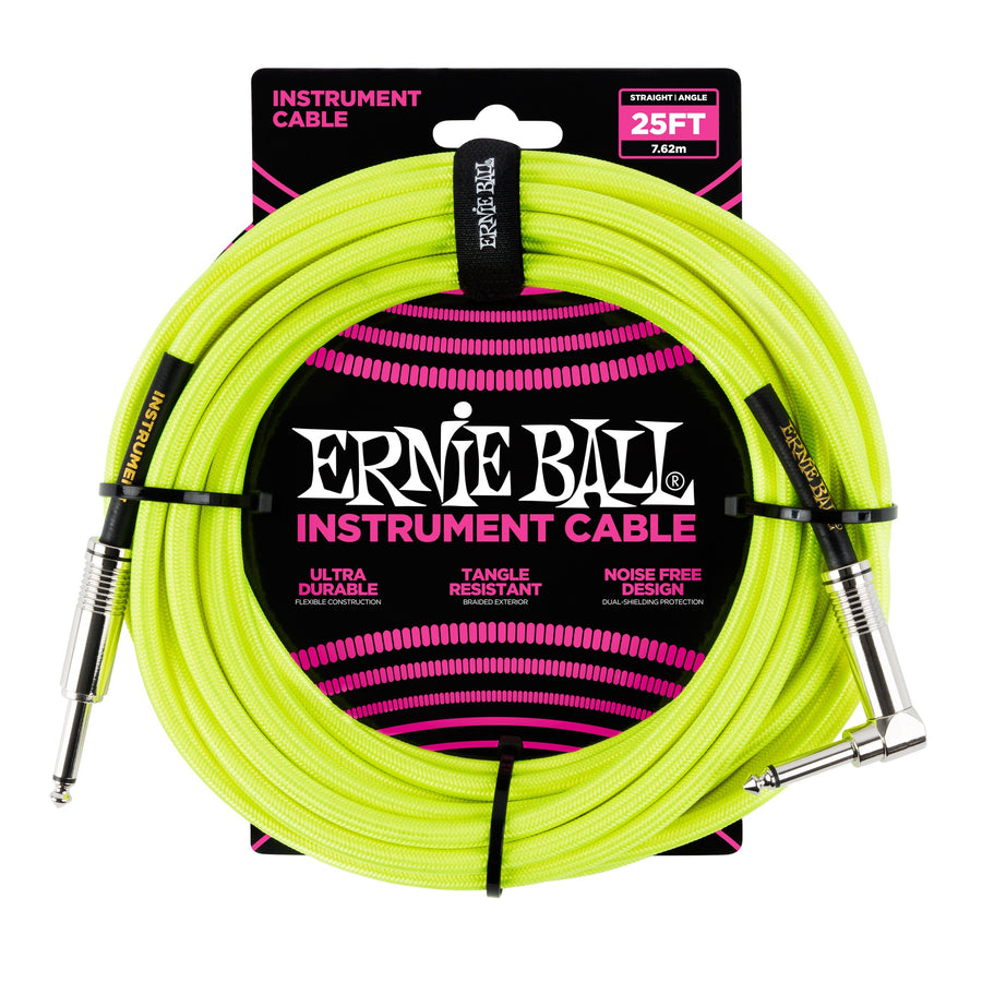 Ernie Ball 25ft Straight/Angle Braided Neon Yellow - Regent Sounds