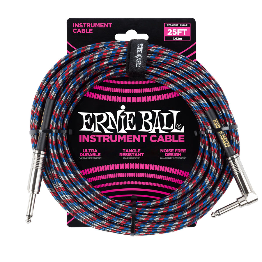 Ernie Ball 25ft Straight/Angle Braided Black/Red/White - Regent Sounds