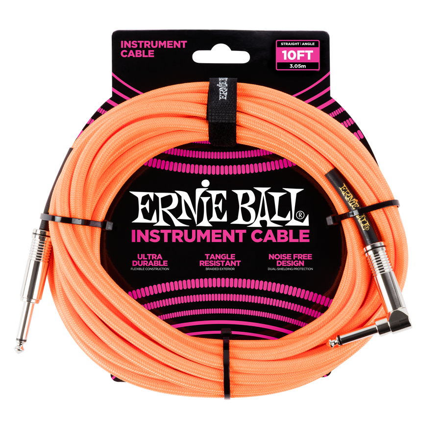 Ernie Ball 10ft Straight/Angle Braided Orange - Regent Sounds
